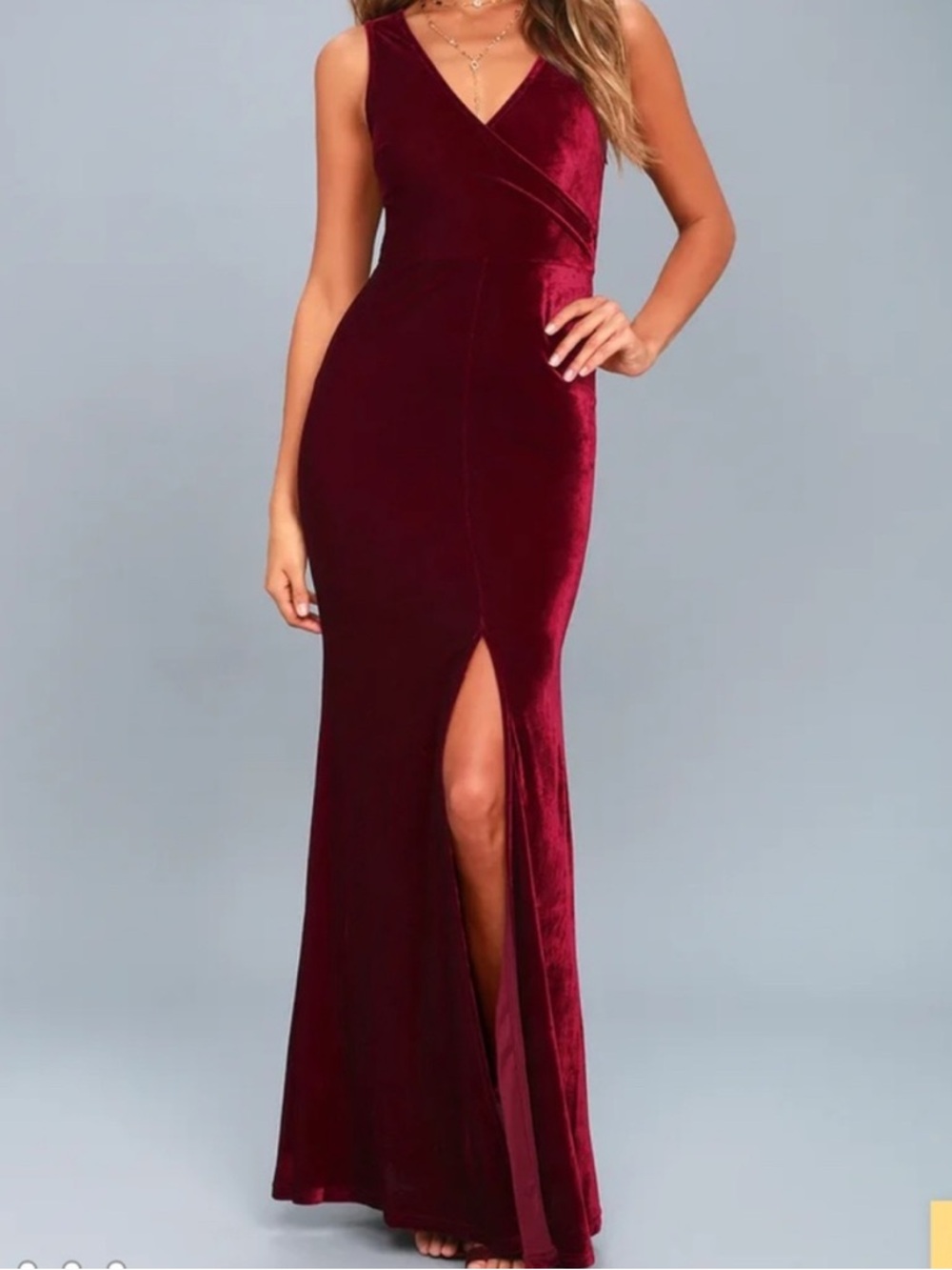 Lulu's Deep Burgundy Velvet Sleeveless Wrap Maxi Dress